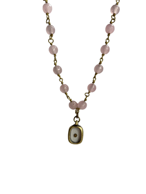 Mustard Seed Charm Necklace - Rose Quartz