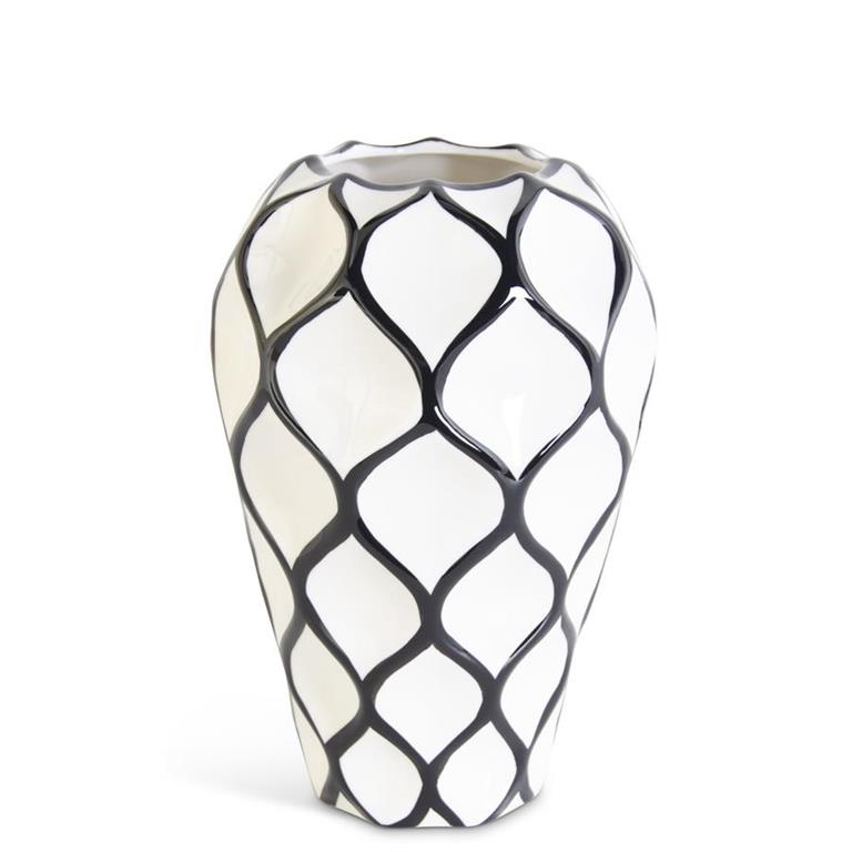 White/Black Diamond Pattern Ceramic Vase - Large