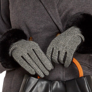 Herringbone Fur Trimmed Gloves