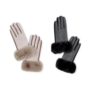 Herringbone Fur Trimmed Gloves