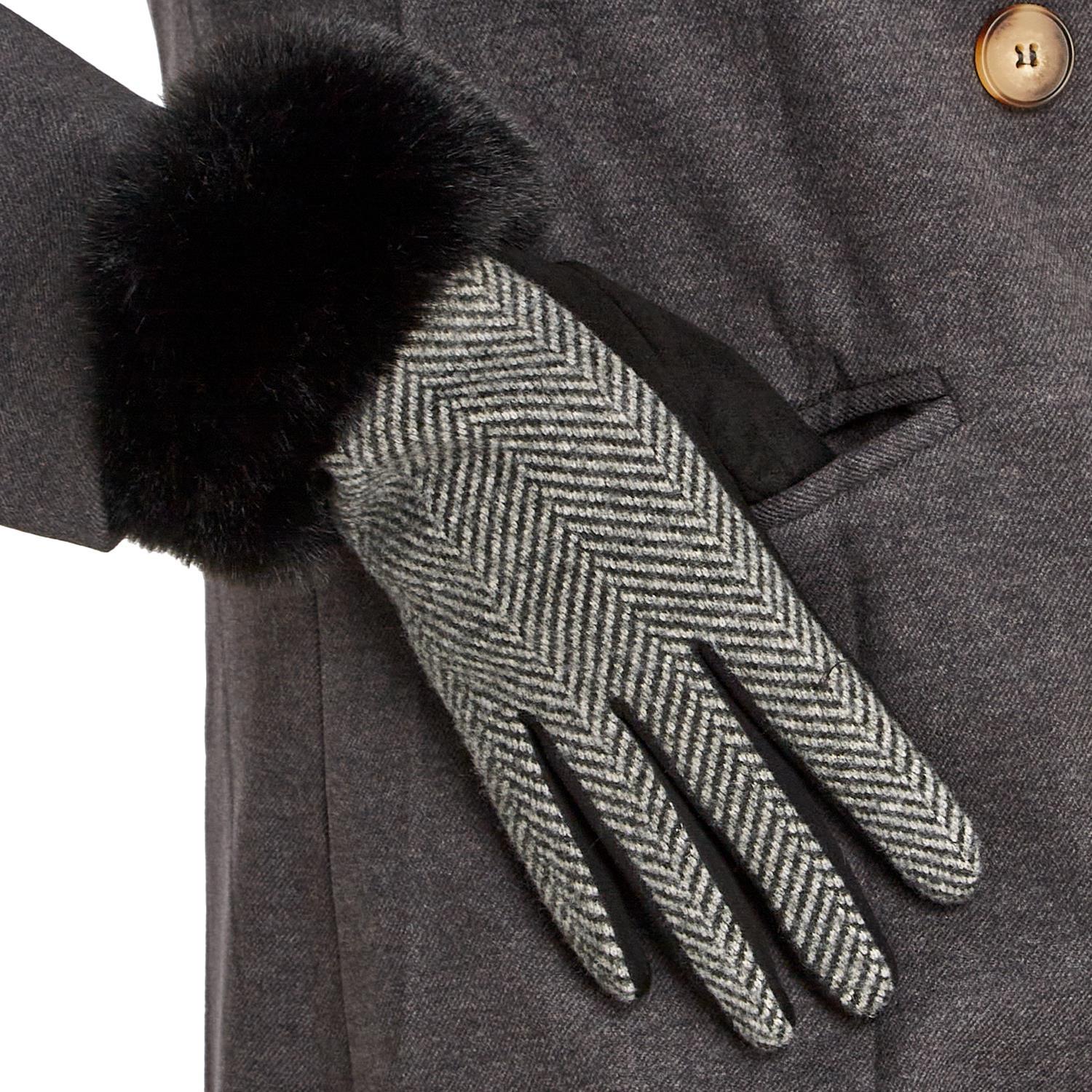 Herringbone Fur Trimmed Gloves