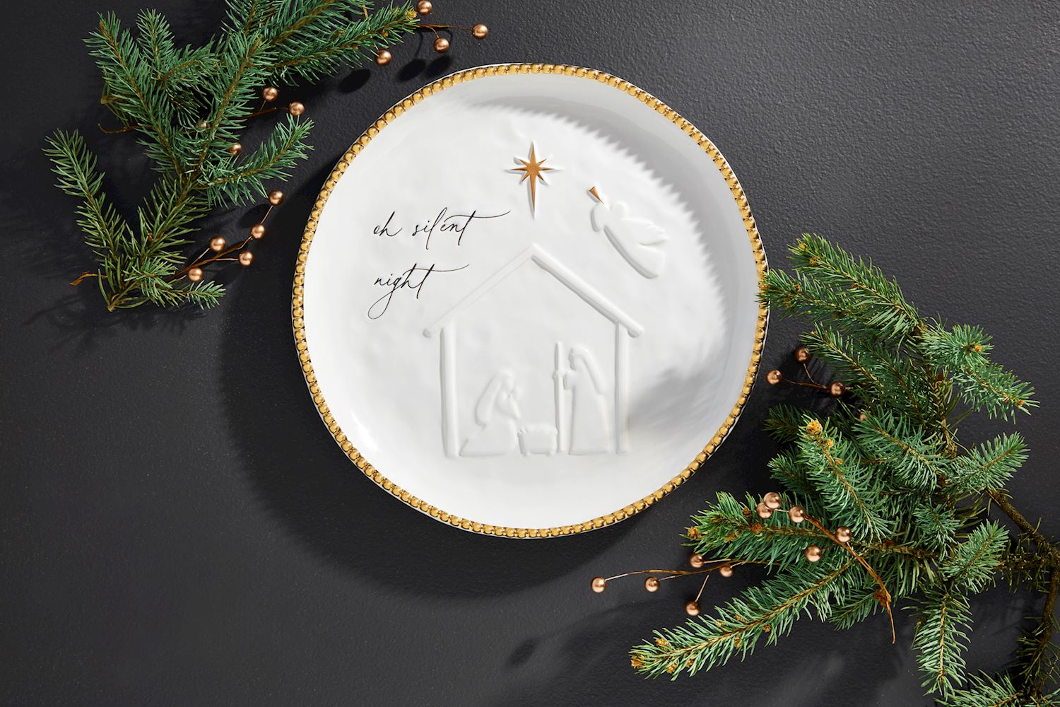 Gold Beaded Nativity Platter