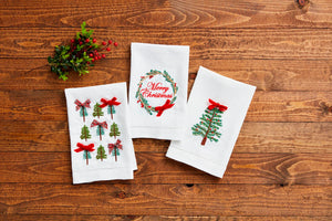 Merry Christmas Wreath Embroidered Tea Towel