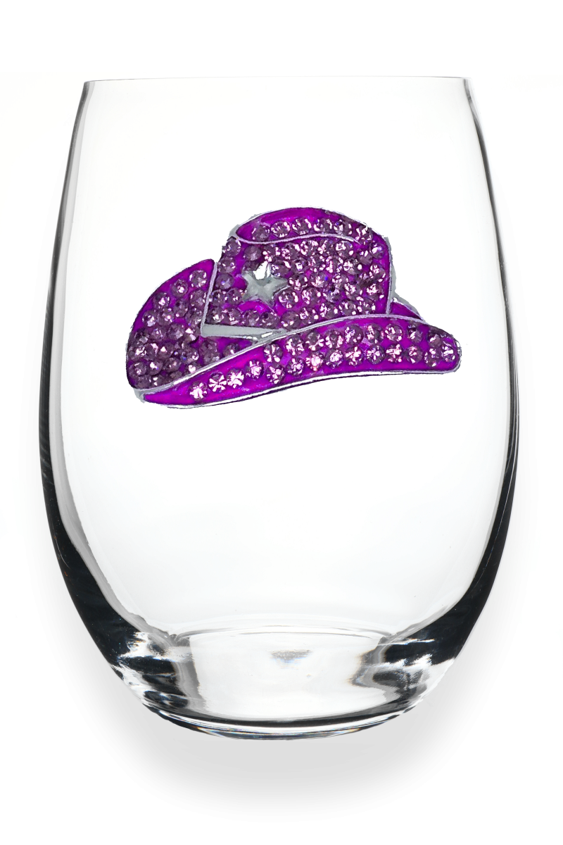 Cowboy Hat Jeweled Stemless Wine Glass