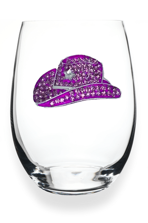 Cowboy Hat Jeweled Stemless Wine Glass