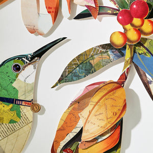 Hummingbird Paper Collage Wall Art