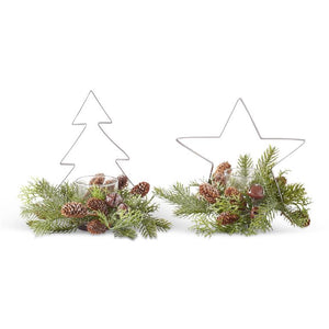 Glittered Pine & Metal Tree/Star Candleholder