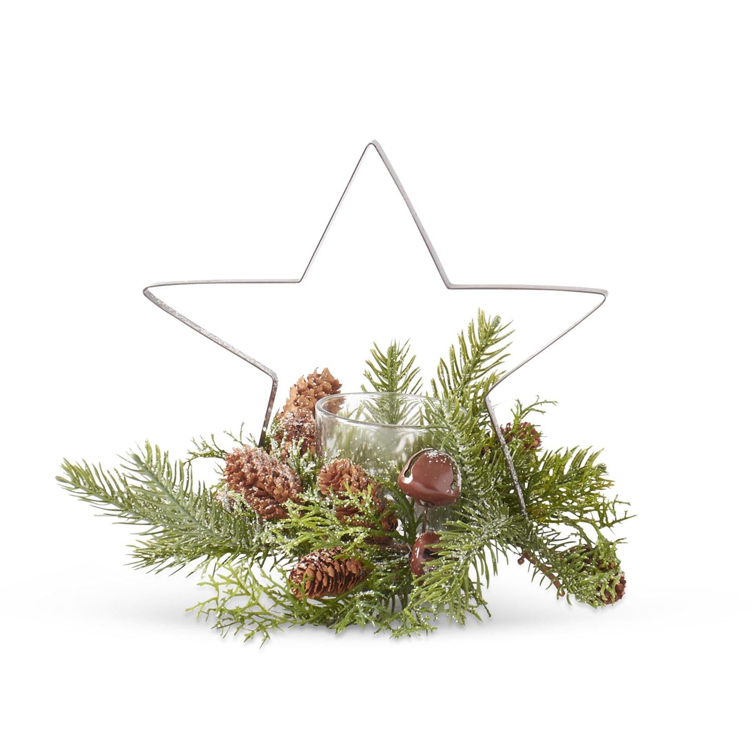 Glittered Pine & Metal Tree/Star Candleholder