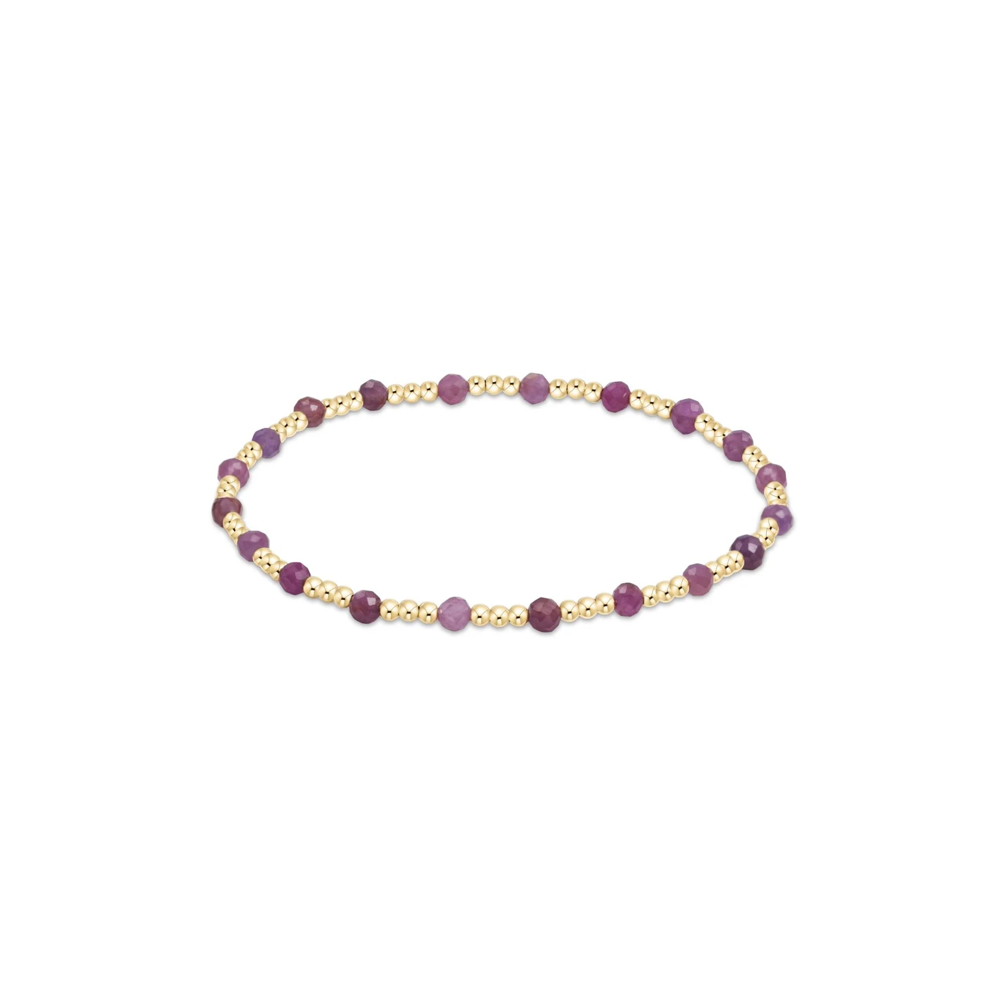 GEMSTONE GOLD SINCERITY PATTERN 3MM BEAD BRACELET - RUBY