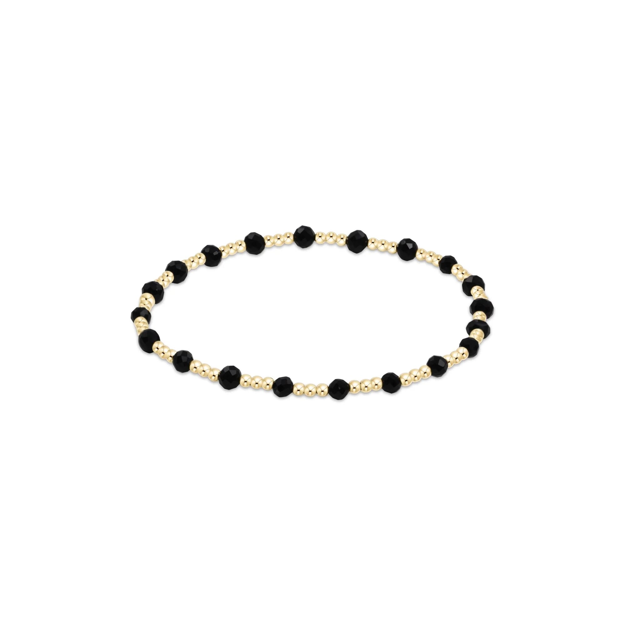 GEMSTONE GOLD SINCERITY PATTERN 3MM BEAD BRACELET - FACETED ONYX