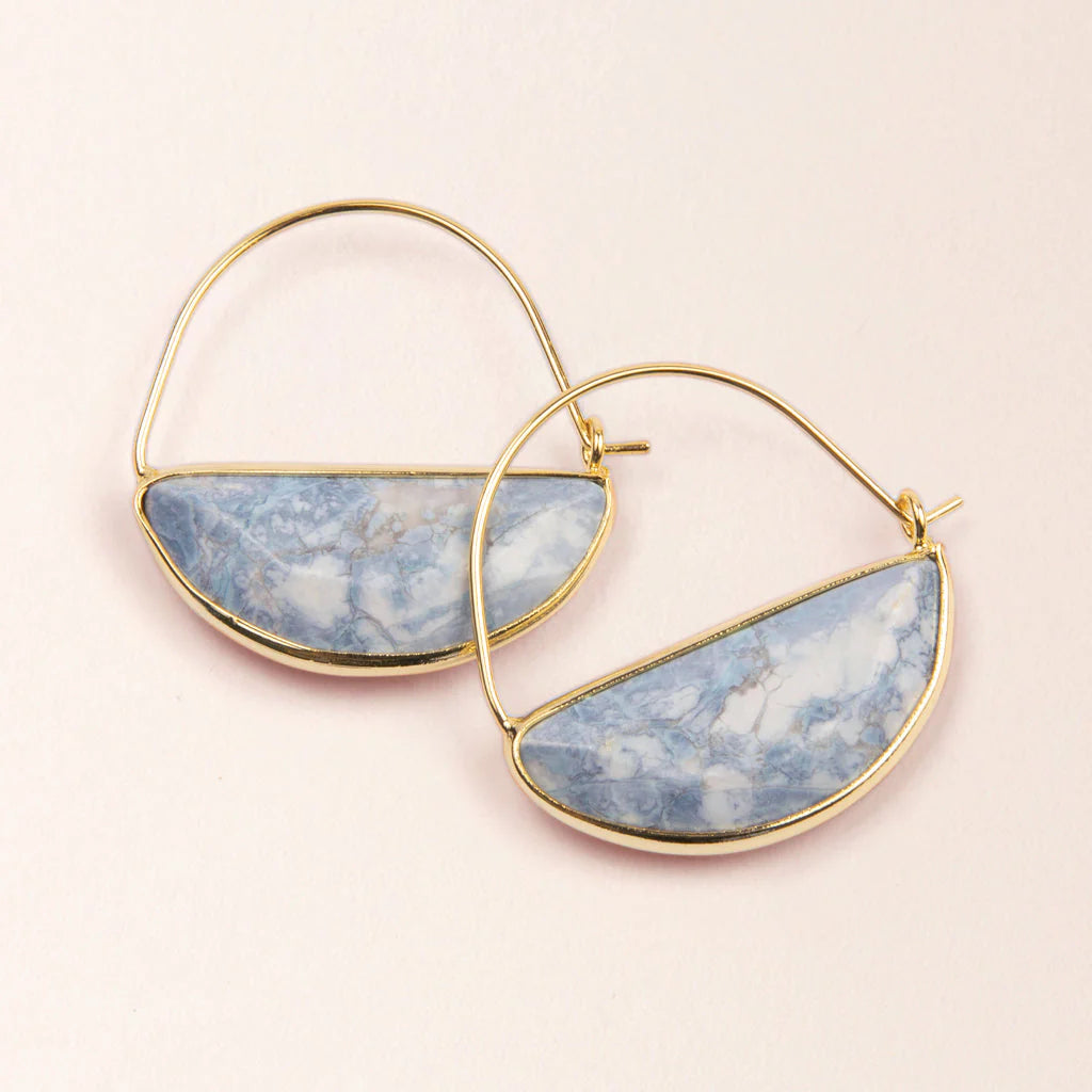 Stone Prism Hoop earrings - Blue Howlite/Gold