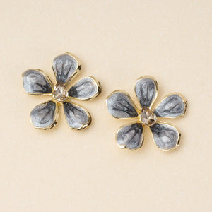 Enamel Flower Earrings - Warm Gray/Gold