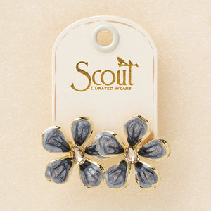 Enamel Flower Earrings - Warm Gray/Gold