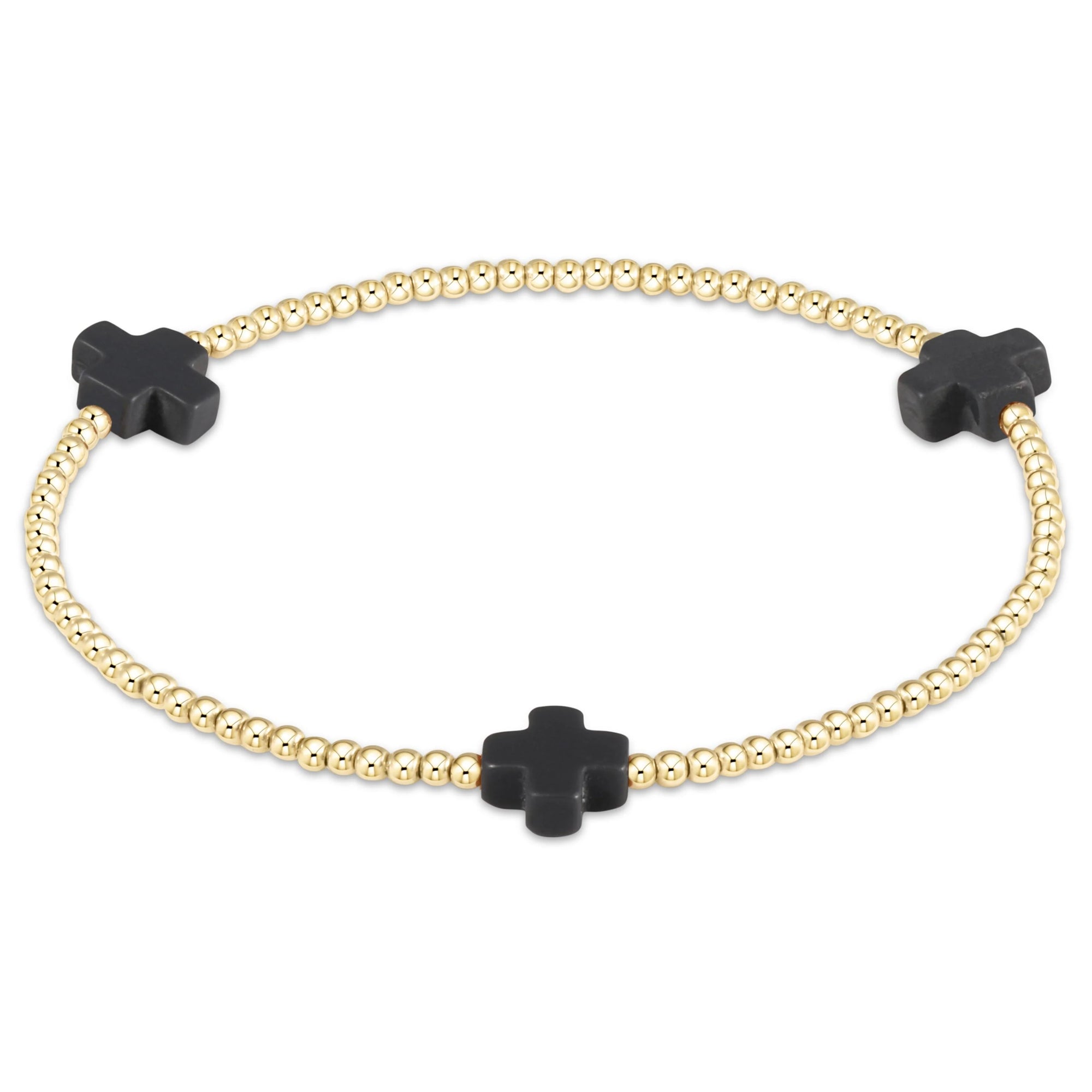 signature cross small gold pattern 2mm bead bracelet - charcoal