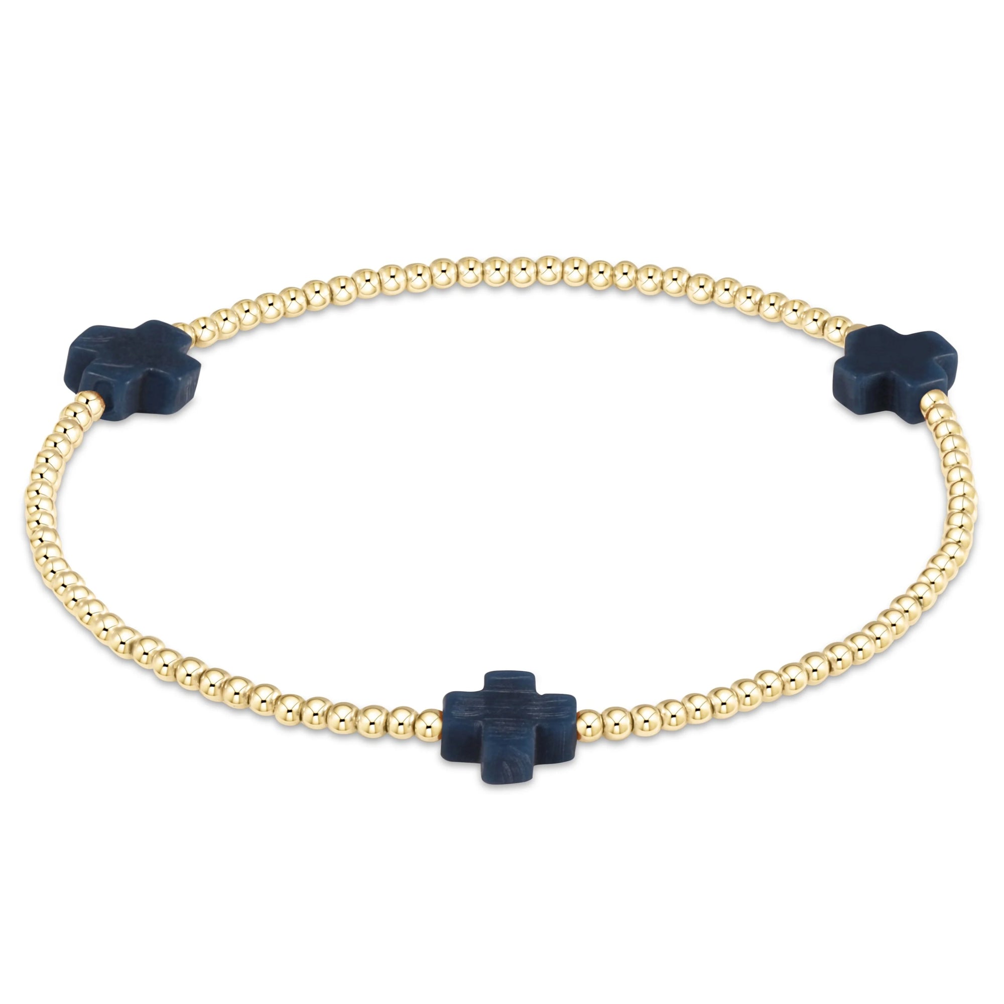 signature cross small gold pattern 2mm bead bracelet - navy