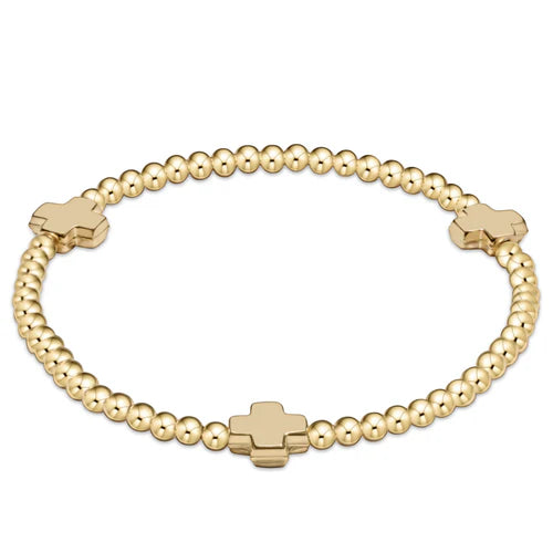 signature cross gold pattern 3mm bead bracelet - gold