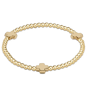 signature cross gold pattern 3mm bead bracelet - gold