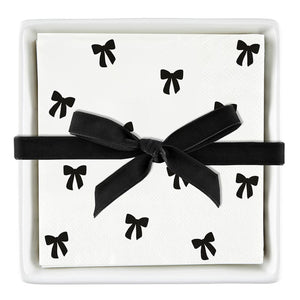 Ceramic Napkin Tray + Black Bow Napkins