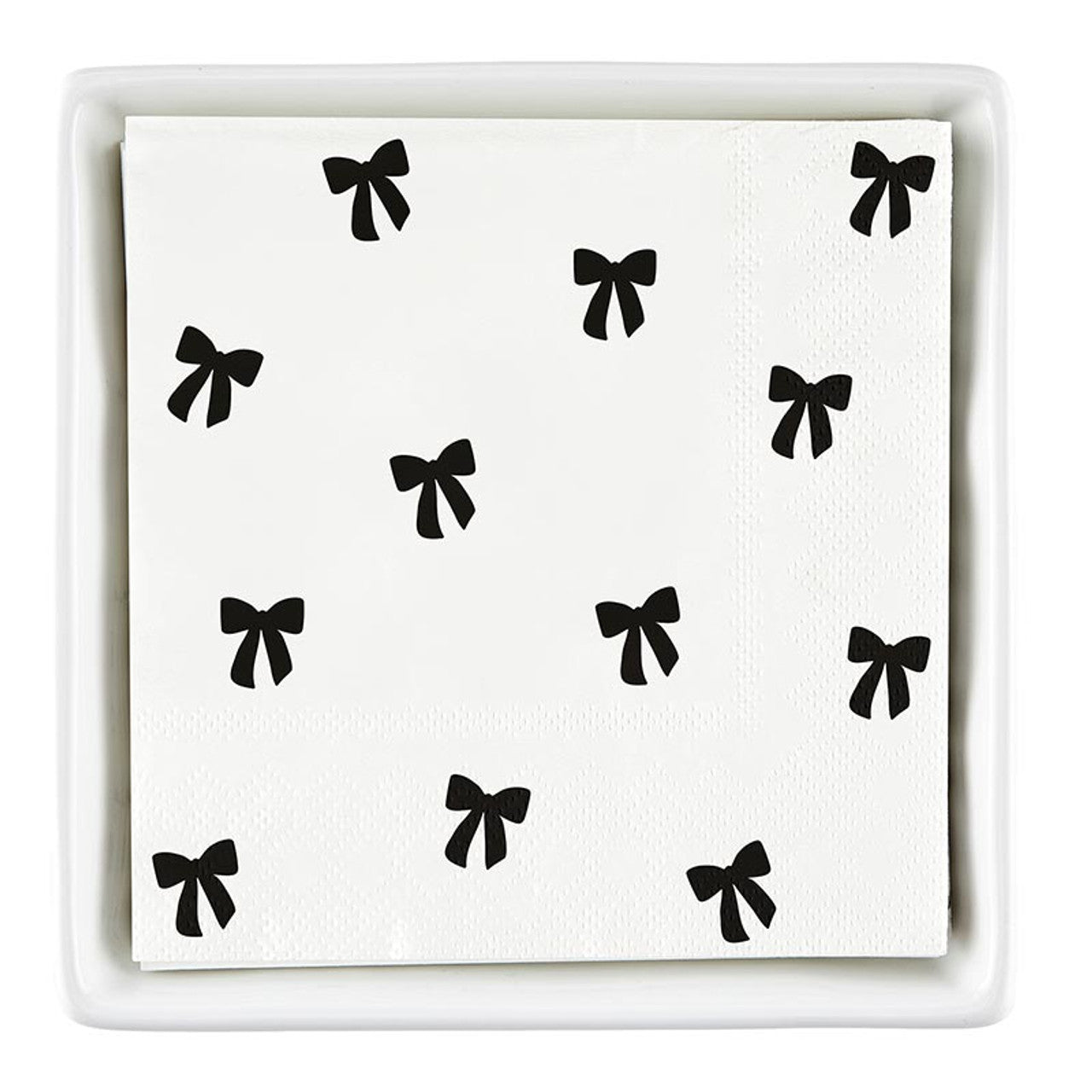 Ceramic Napkin Tray + Black Bow Napkins