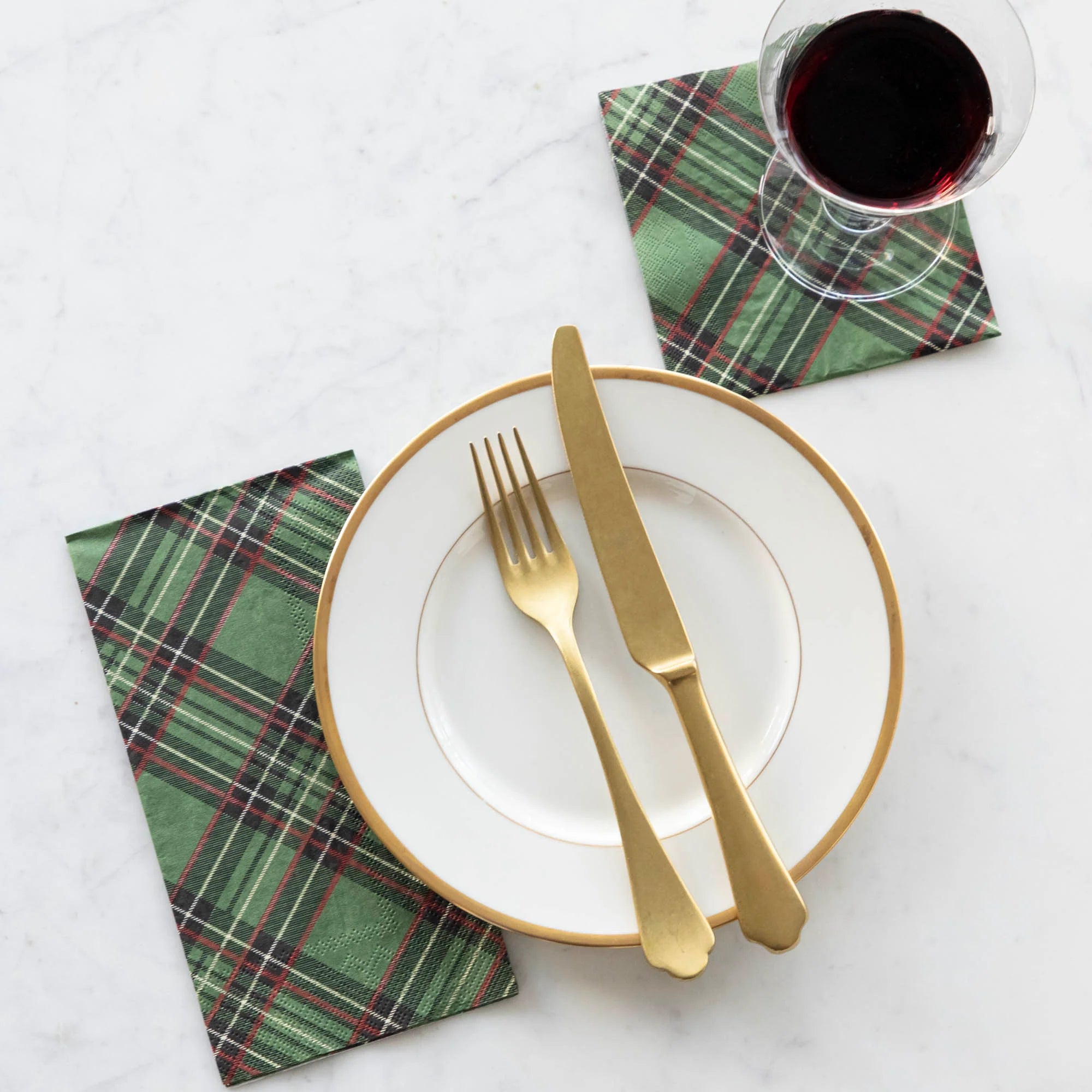 Green Plaid Cocktail Napkins