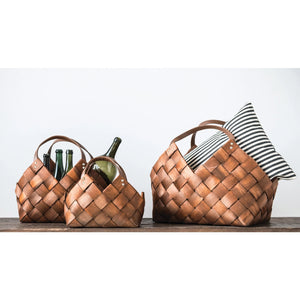 Woven Basket with Leather Handle