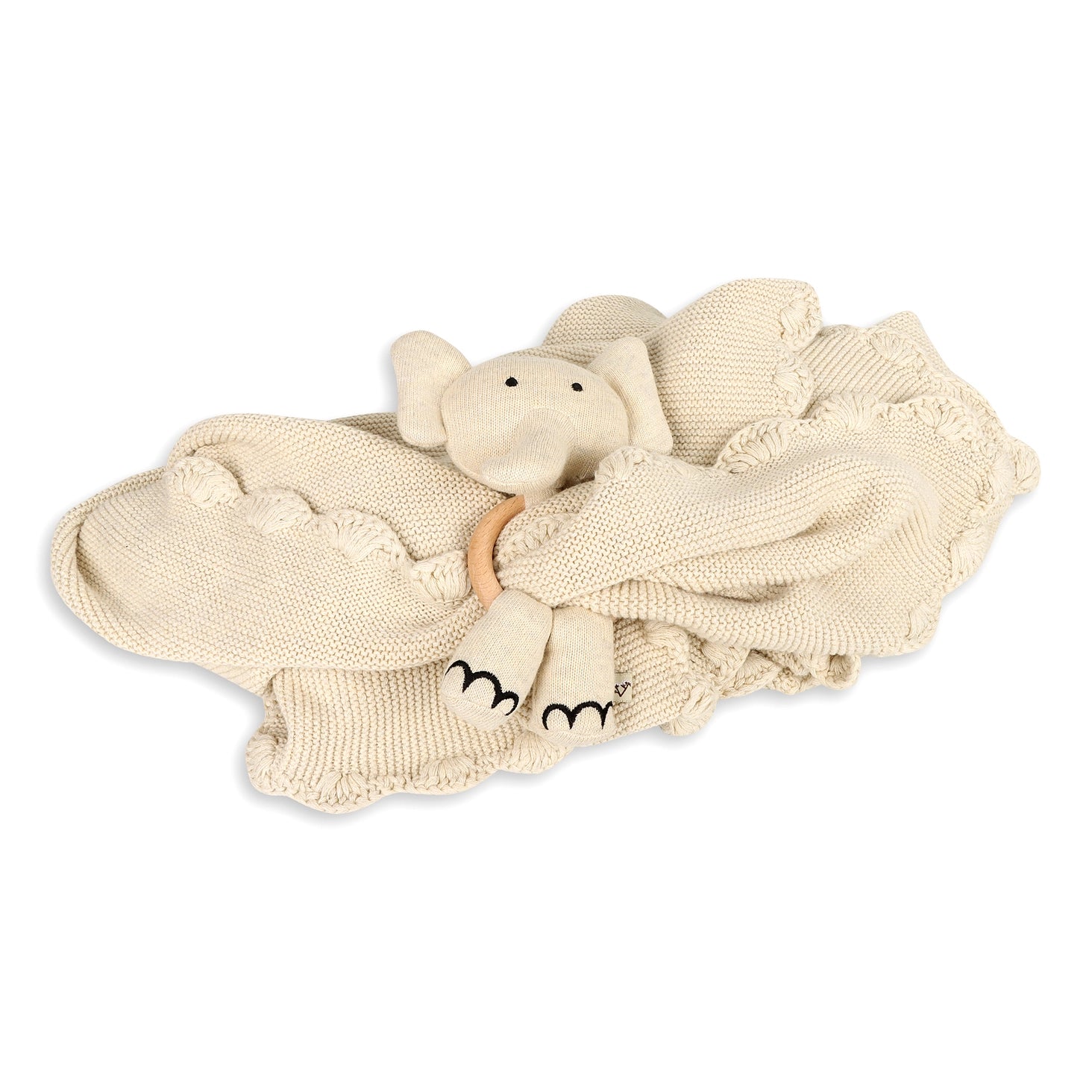 Organic Knit Baby Blanket + Elephant Rattle Gift Set