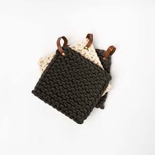 Crocheted Pot Holder with Leather Loop