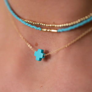 16" NECKLACE GOLD - SIGNATURE CROSS TURQUOISE