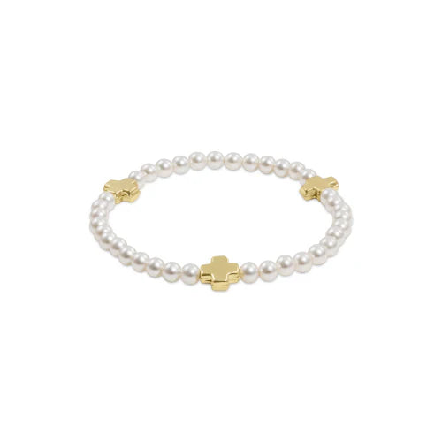 Signature cross pearl pattern 4mm bead bracelet - gold