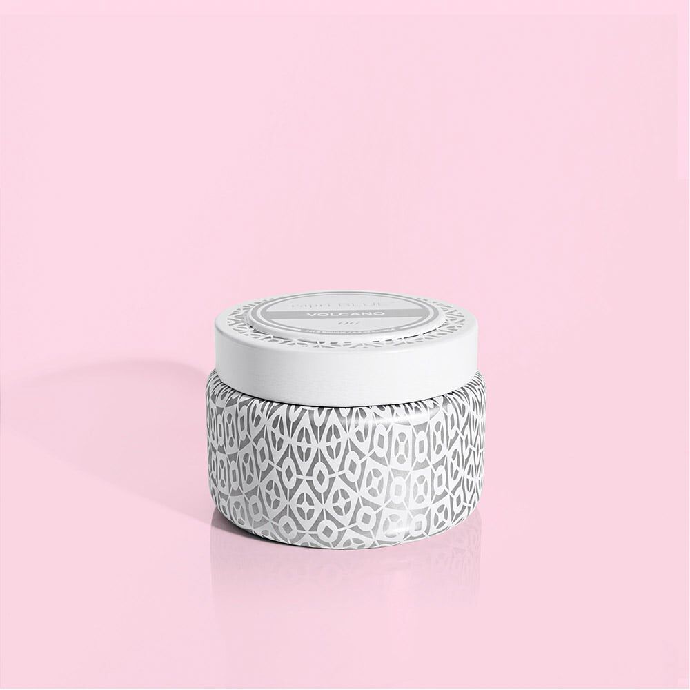 Volcano White Printed Travel Tin Candle