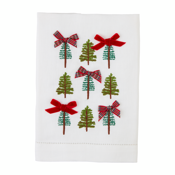 Tree Repeat Embroidered Bow Tea Towel