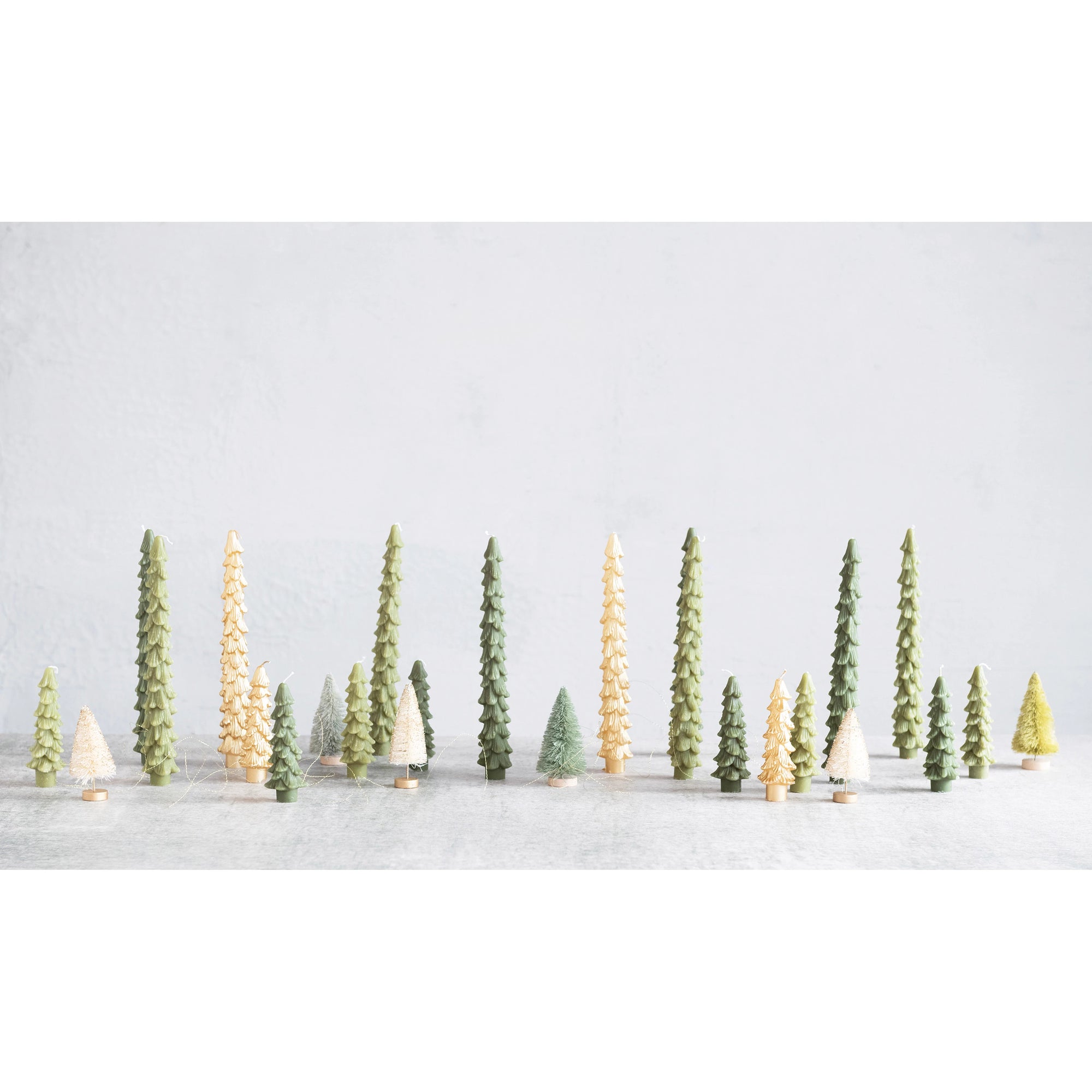 Tree Taper Candles/ gold tipped green